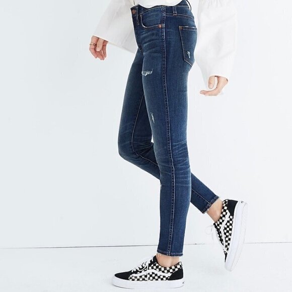 Madewell Denim 9" High Rise Skinny Jeans Distressed Edition G7190 Blue Size 27 - Picture 2 of 11